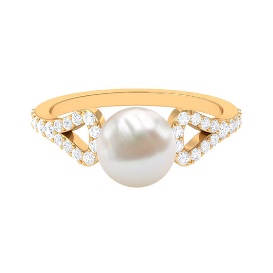 Cultured 7.4 Carat Freshwater Pearl Solitaire Engagement Ring with Diamond