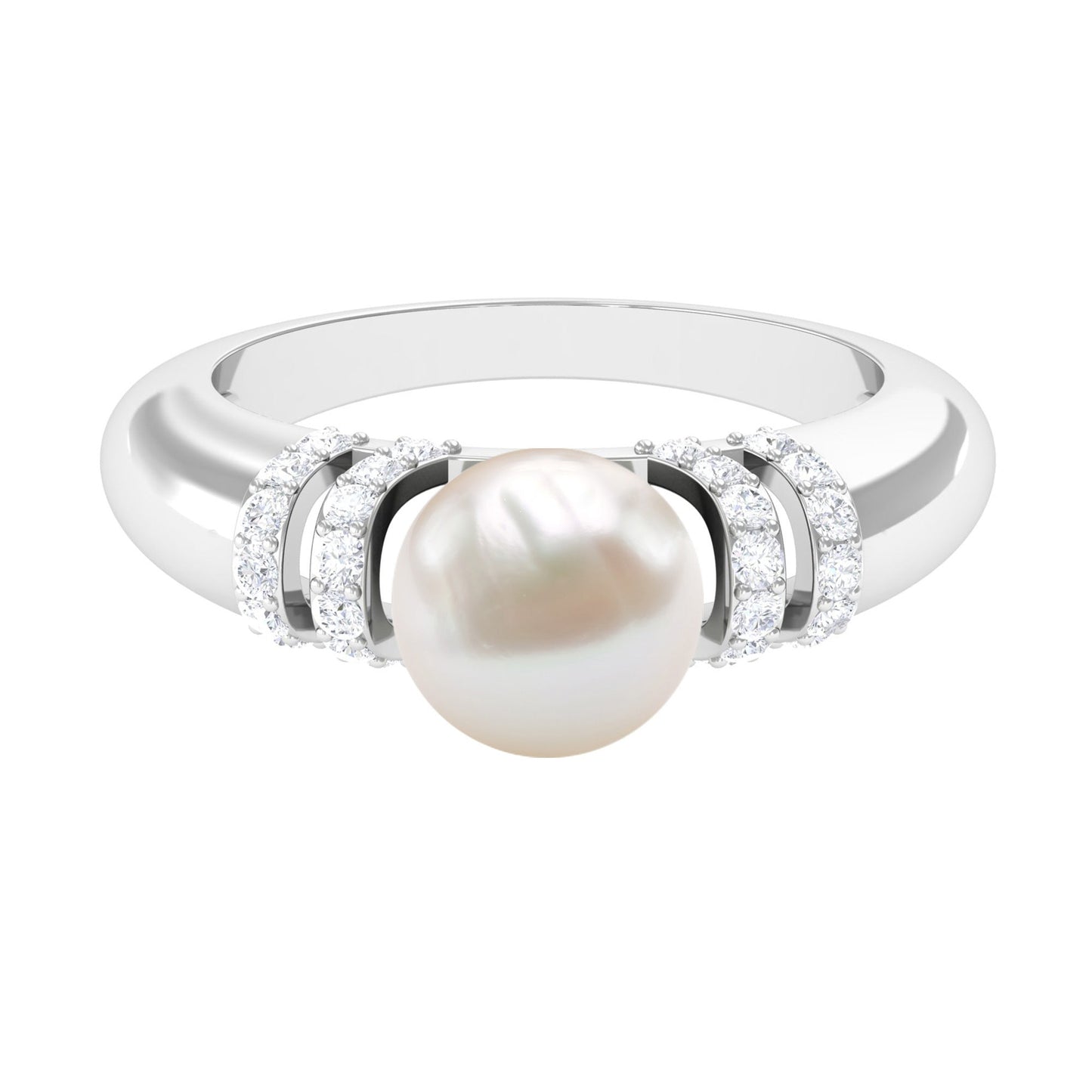 7.48 Carat Freshwater Pearl Solitaire Engagement Ring with Diamond