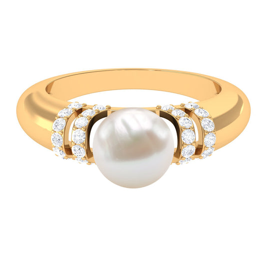 7.48 Carat Freshwater Pearl Solitaire Engagement Ring with Diamond