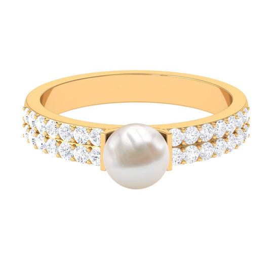 2.2 Carat Freshwater Pearl Engagement Ring with Diamond