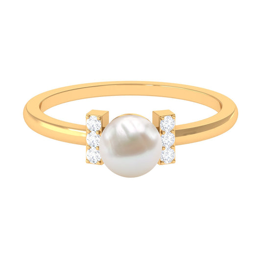 Cultured 2.2 Carat Freshwater Pearl Solitaire Engagement Ring with Diamond