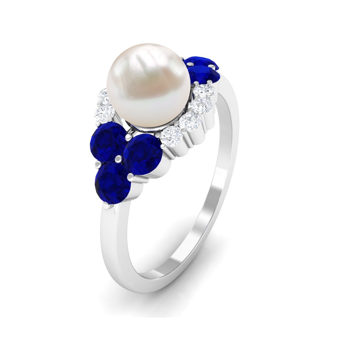 2.2 Carat Freshwater Pearl and Blue Sapphire Engagement Ring with Diamond