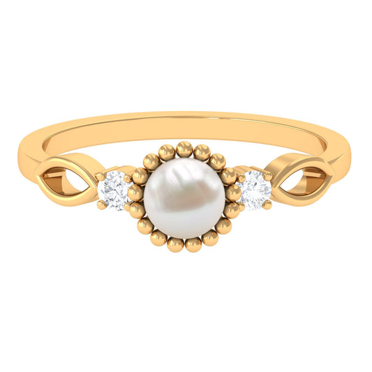 Natural 2 Carat Freshwater Pearl Engagement Ring with Diamond