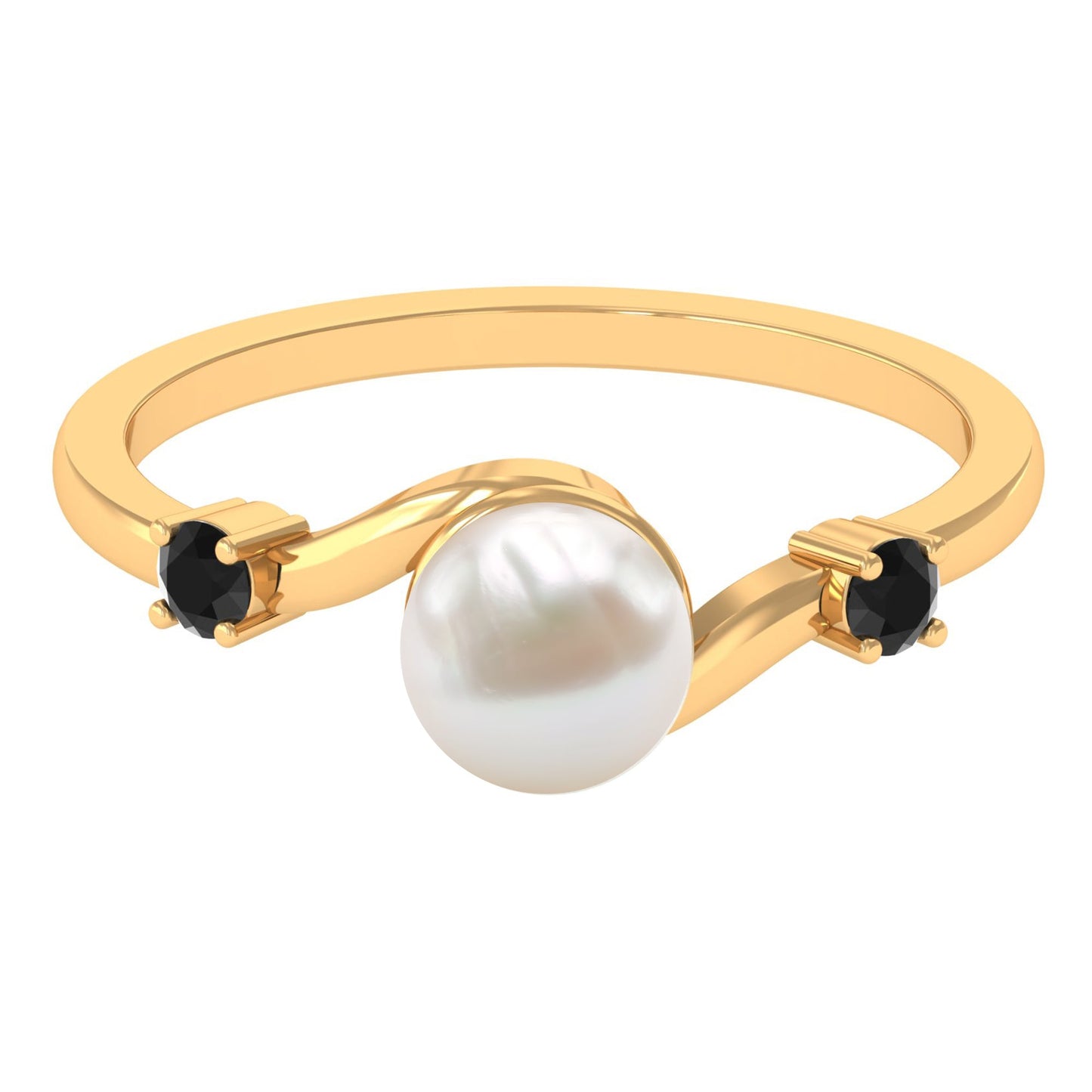 2.2 Carat Freshwater Pearl Bypass Engagement Ring with Black Diamond