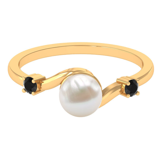 2.2 Carat Freshwater Pearl Bypass Engagement Ring with Black Diamond