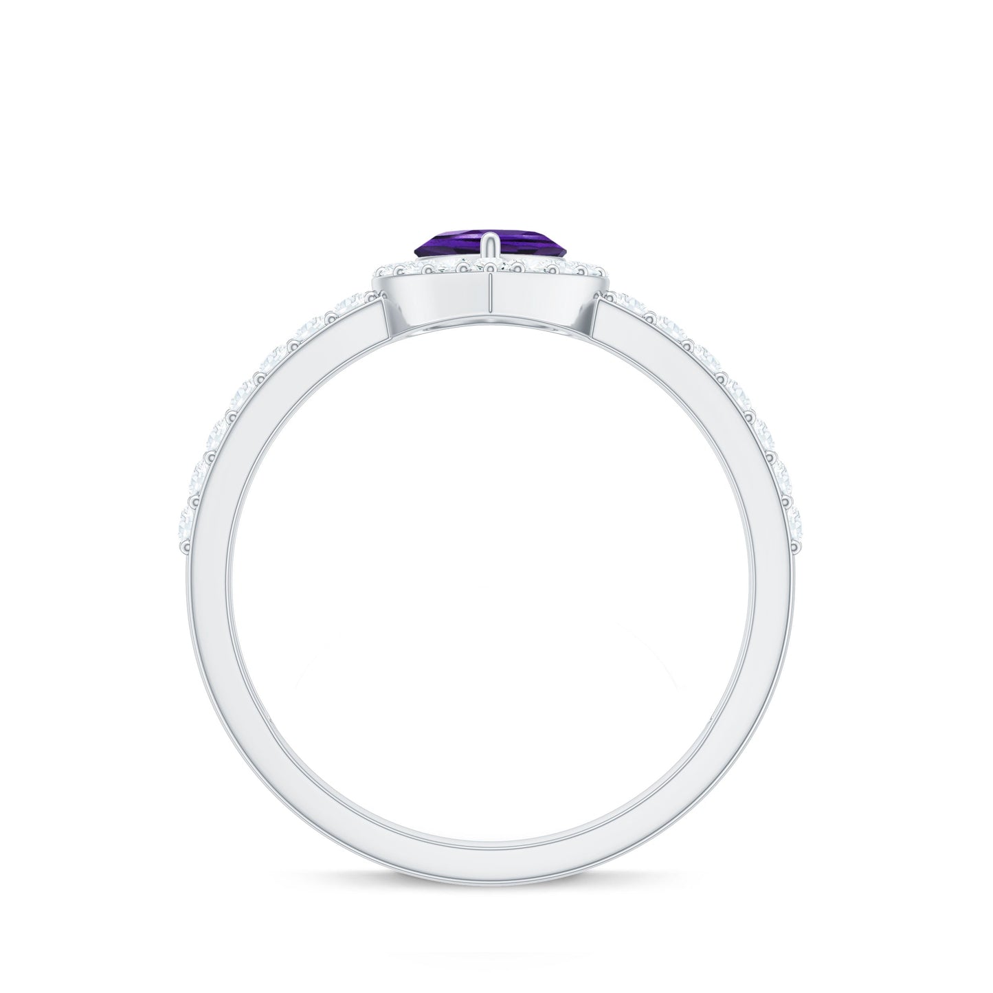 Heart Shape Amethyst and Diamond Halo Engagement Ring