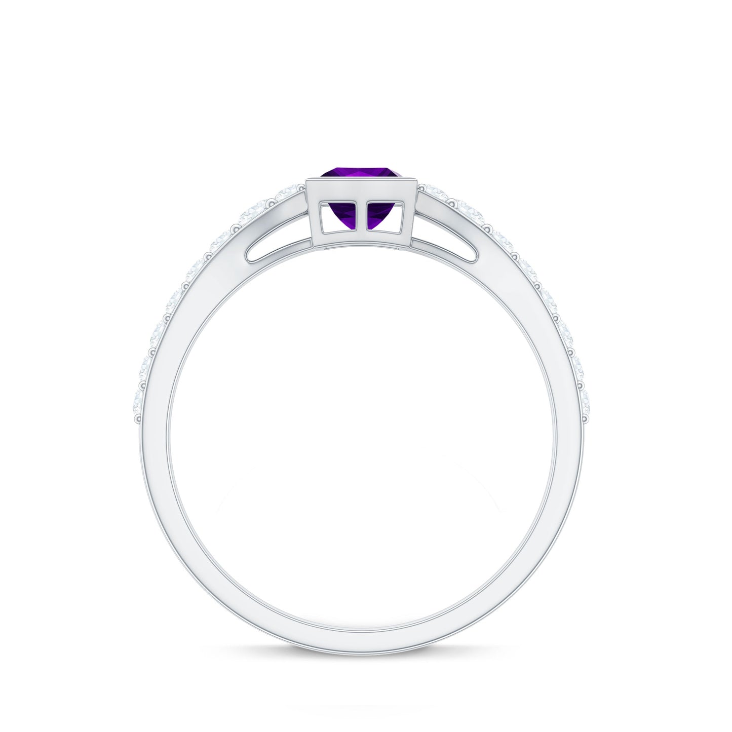 1.2 Carat Bezel Set Amethyst Solitaire Promise Ring with Diamond