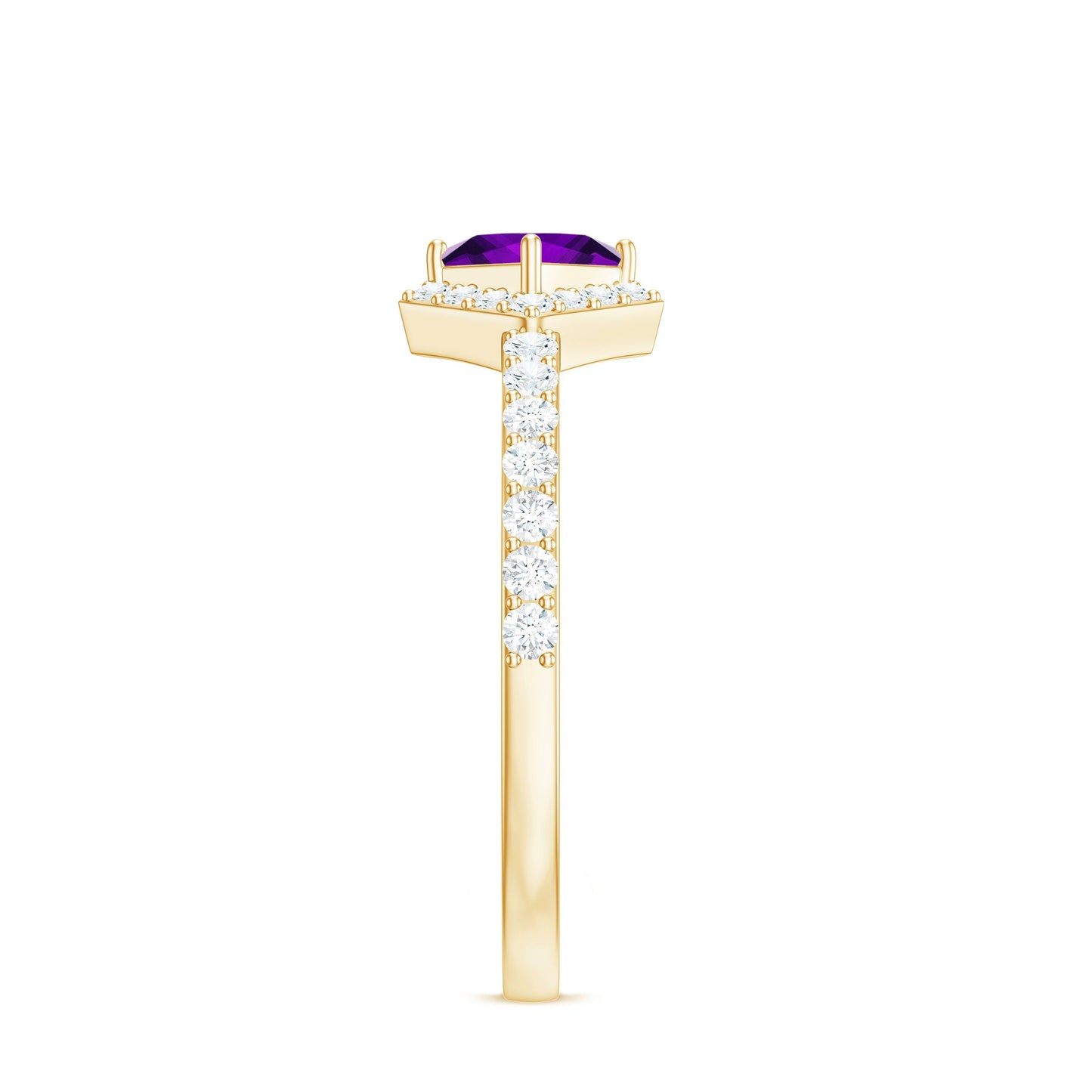 Certified Real 1.2 Carat Amethyst Princess Cut Engagement Ring with Diamond