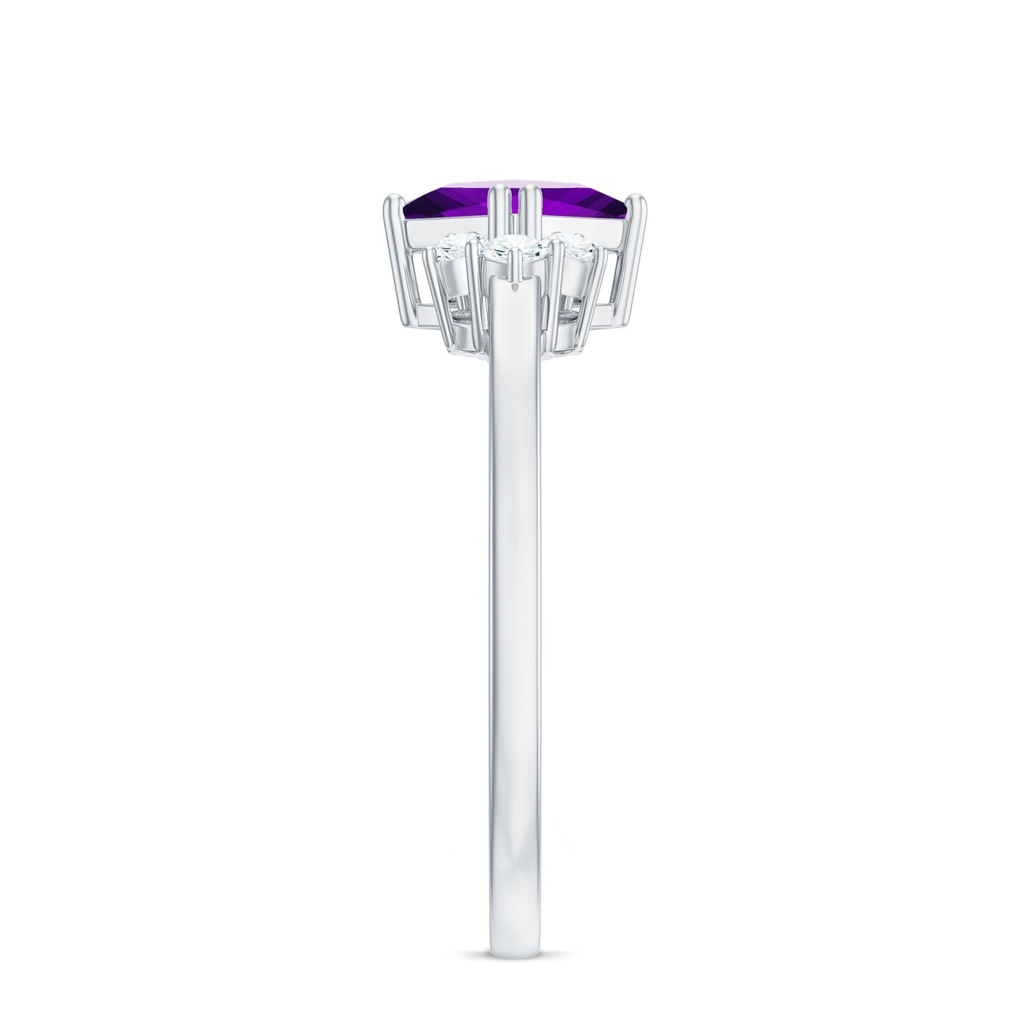 Princess Cut Amethyst Promise Ring with Diamond Trio