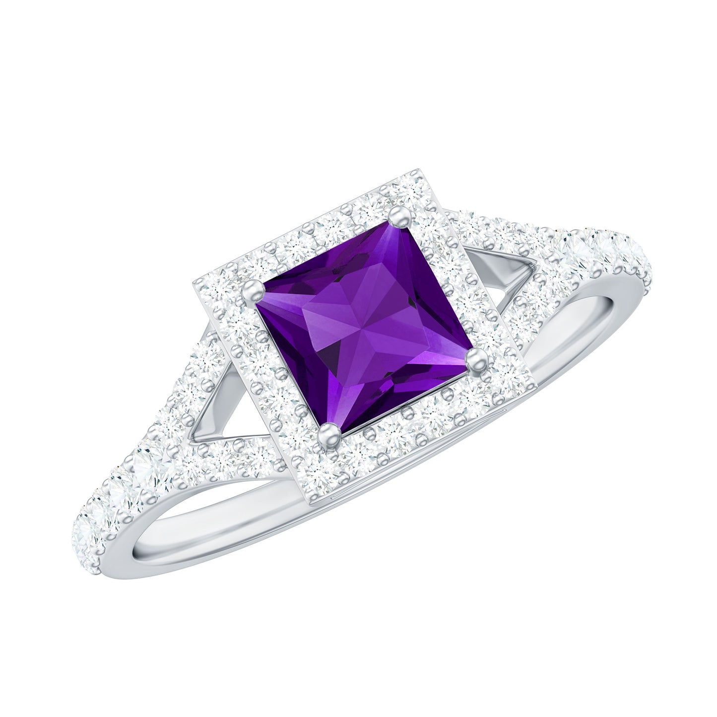 1.2 Carat Amethyst Princess Cut Engagement Ring with Moissanite Split Shank