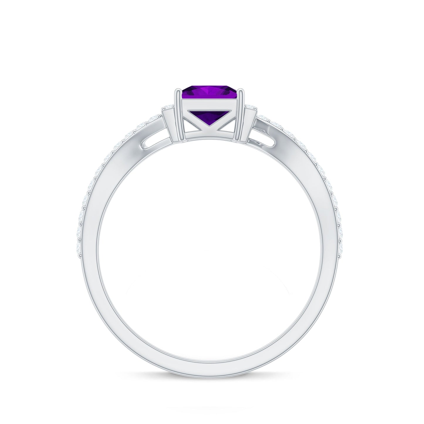 Real 1.2 Carat Amethyst Princess Cut Engagement Ring with Diamond Bypass Shank