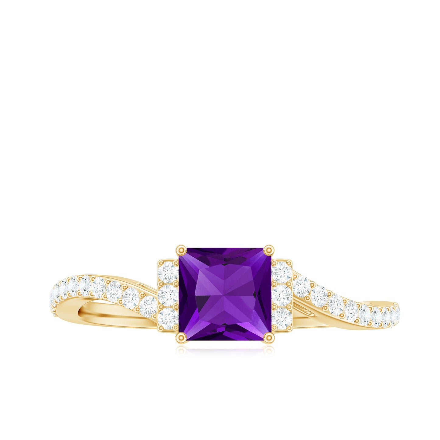 Real 1.2 Carat Amethyst Princess Cut Engagement Ring with Diamond Bypass Shank
