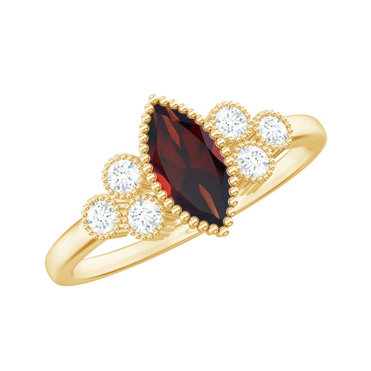 Natural 0.7 Carat Garnet Marquise Engagement Ring with Diamond