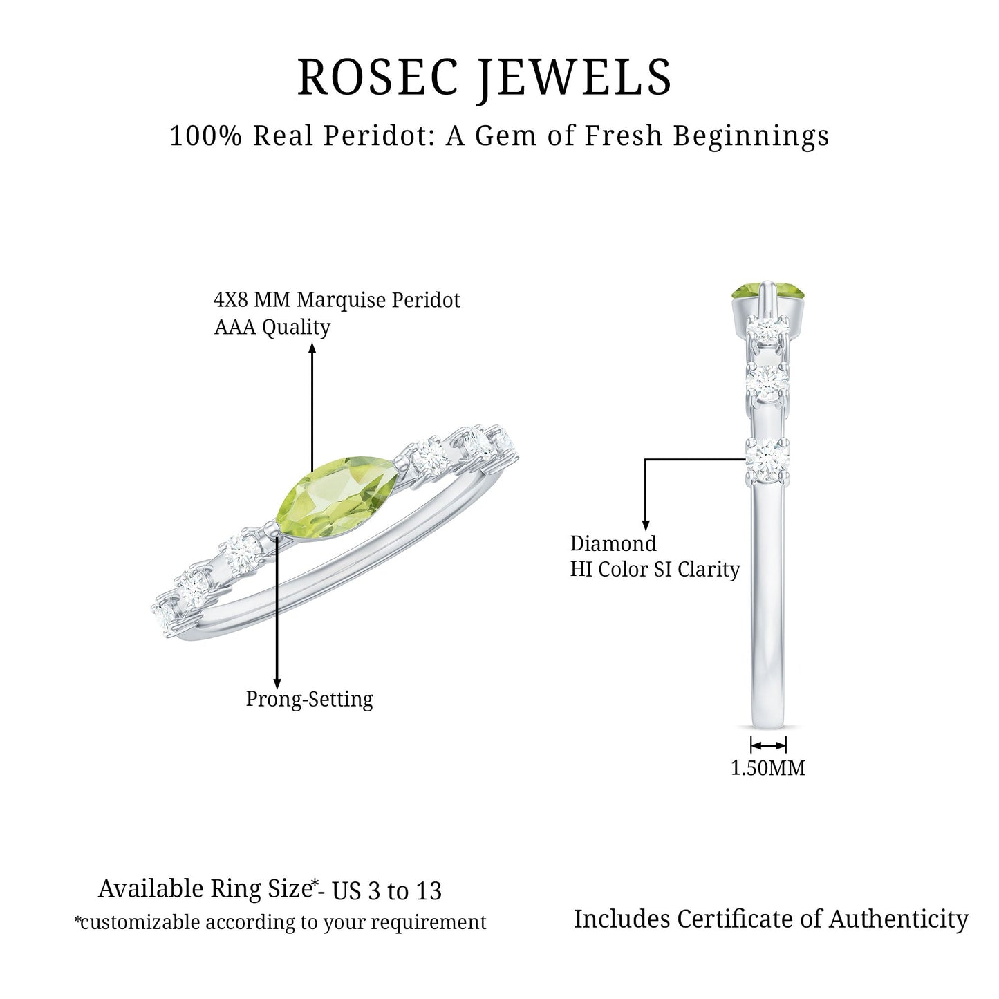 0.75 Carat Peridot East West Ring with Diamond Accent