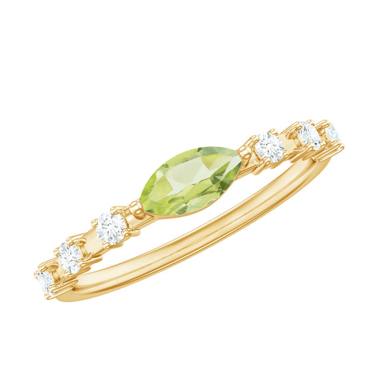 0.75 Carat Peridot East West Ring with Diamond Accent