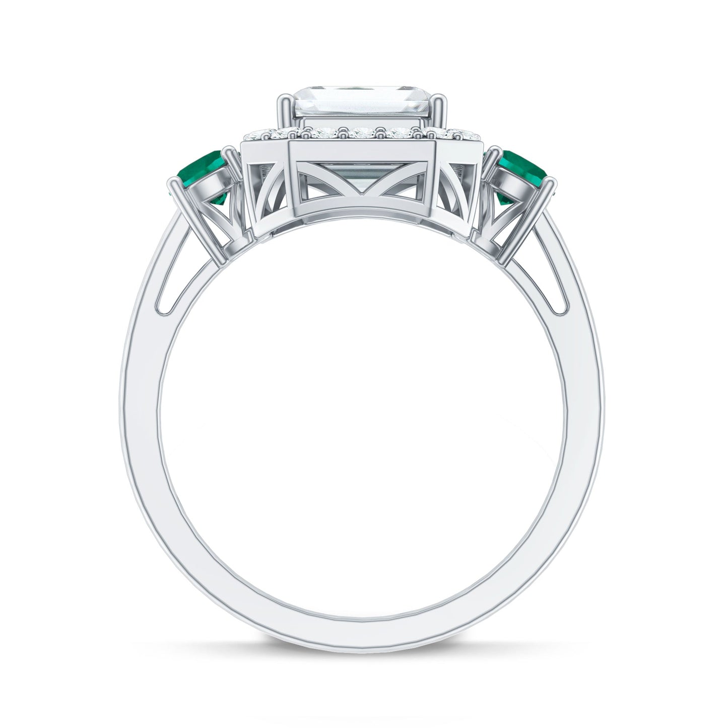 Certified 2.8 Carat Moissanite Emerald Cut Engagement Ring with Emerald