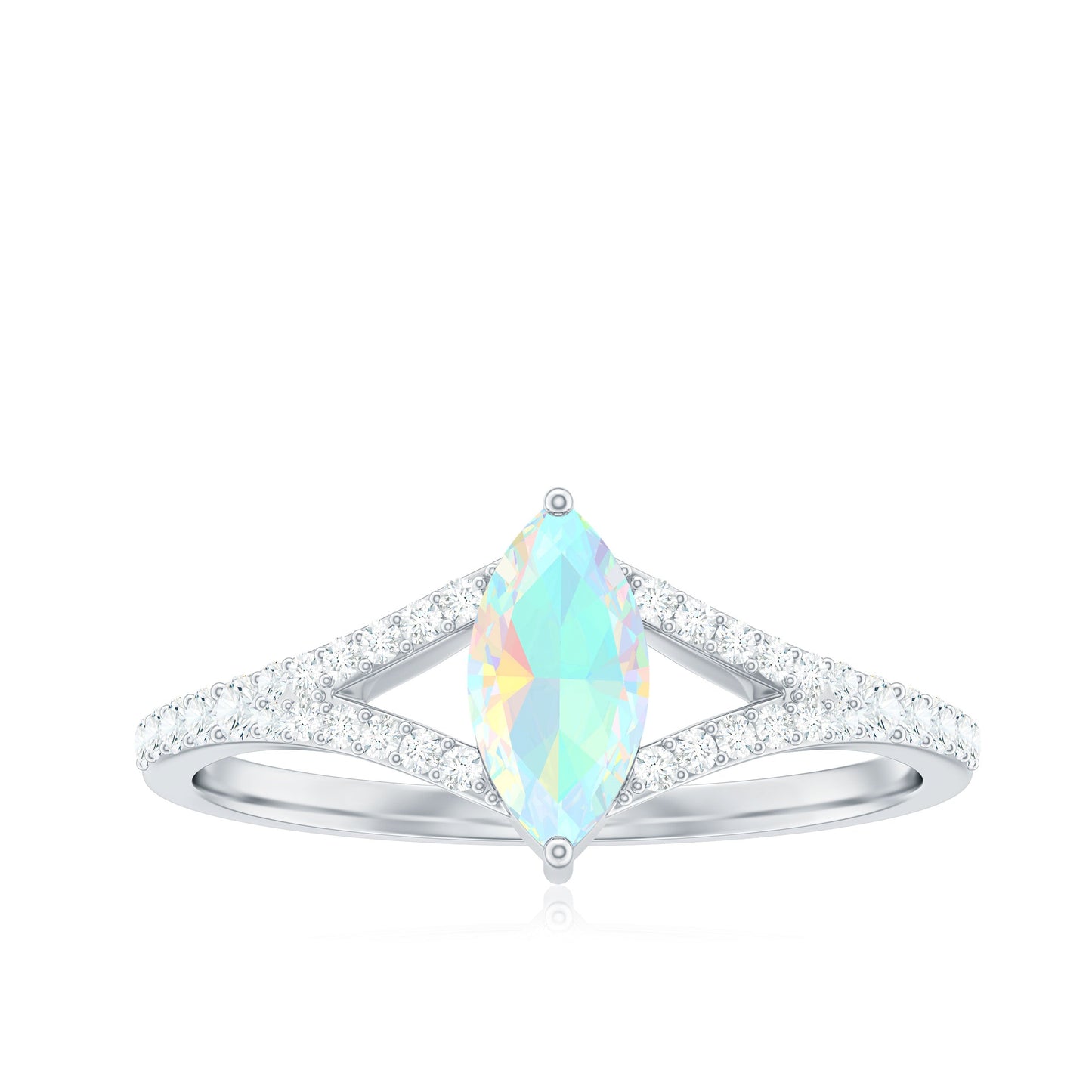 Natural Opal Marquise Engagement Ring with Diamond Split Shank