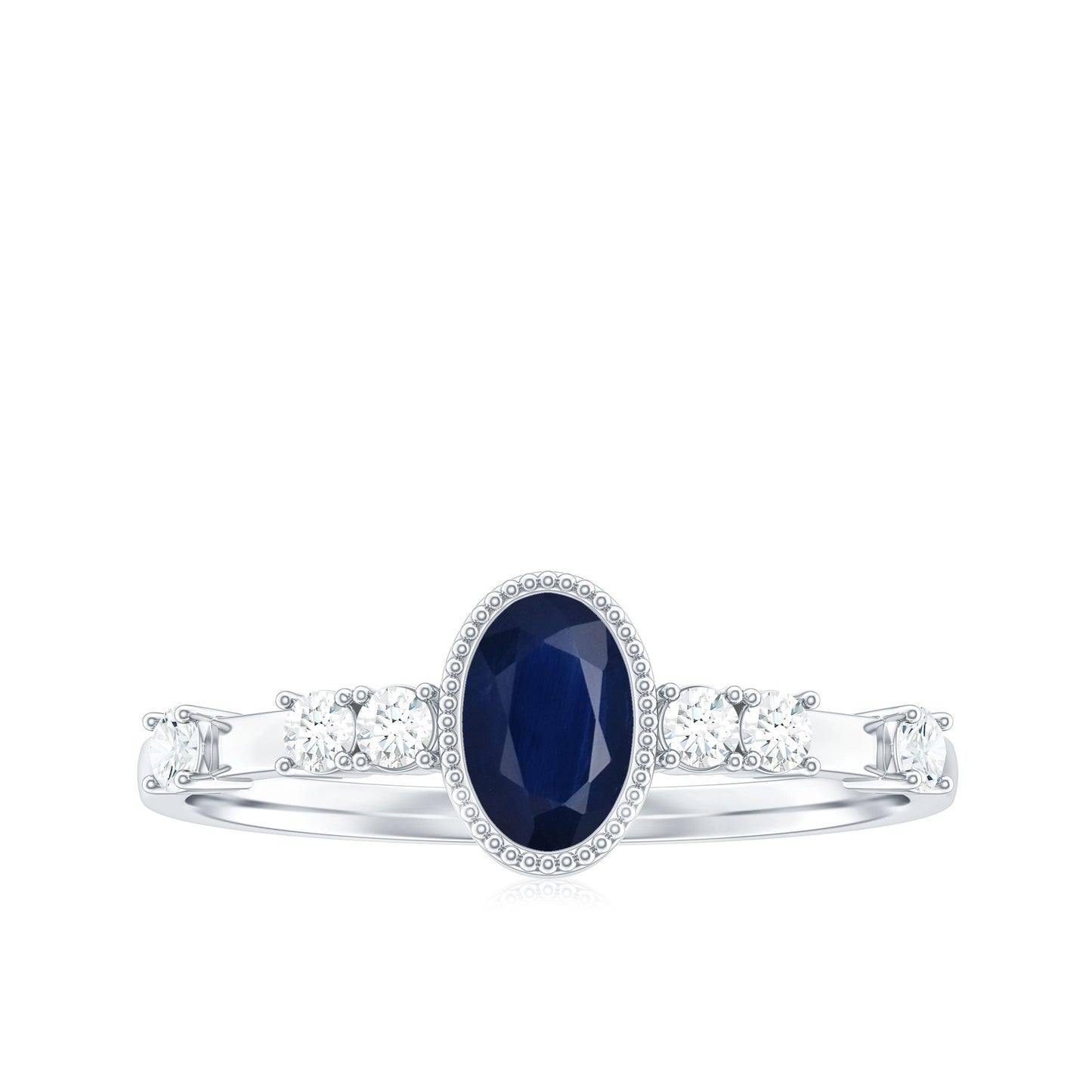 Vintage Looking Blue Sapphire Oval Engagement Ring with Diamond