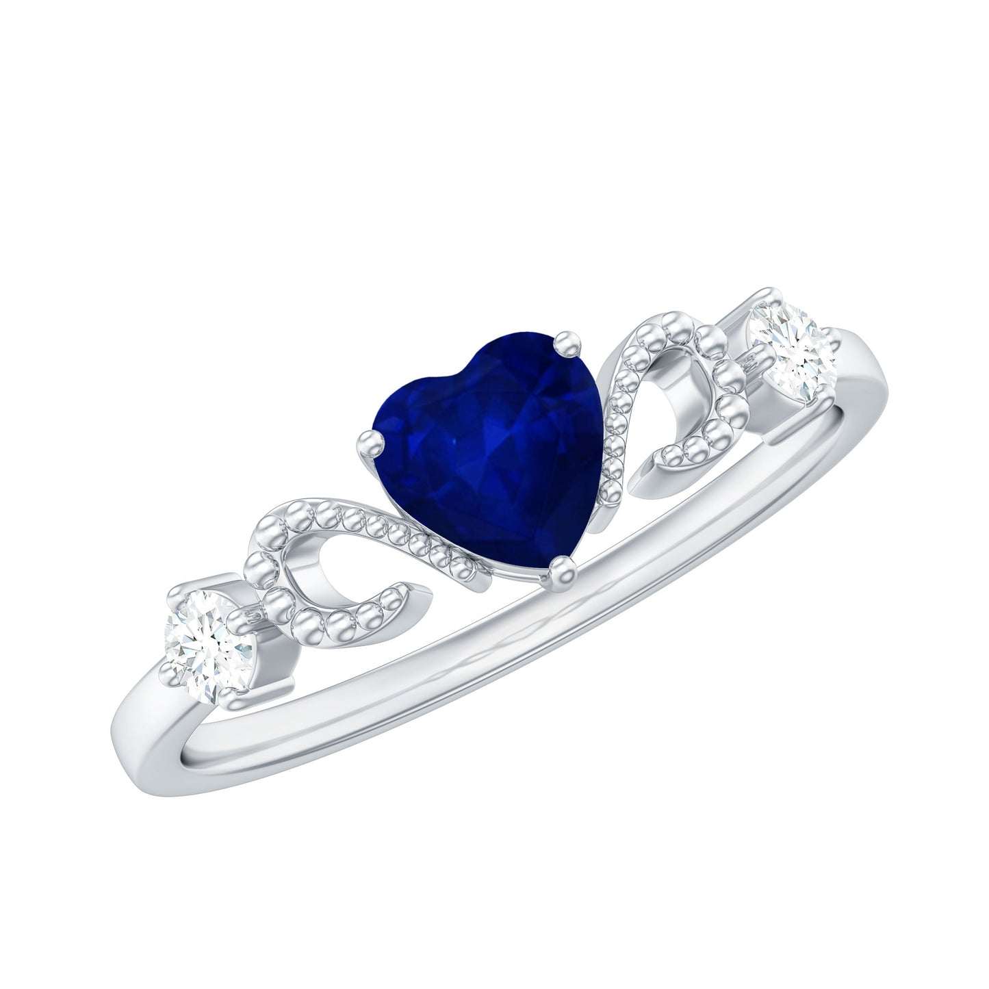 Natural 0.6 Carat Blue Sapphire Heart Promise Ring with Diamond