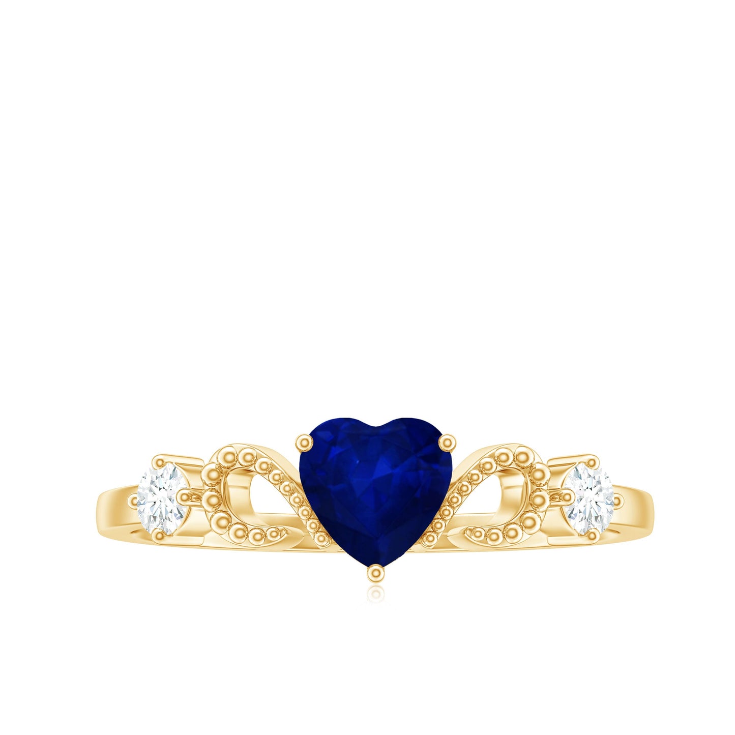 Natural 0.6 Carat Blue Sapphire Heart Promise Ring with Diamond