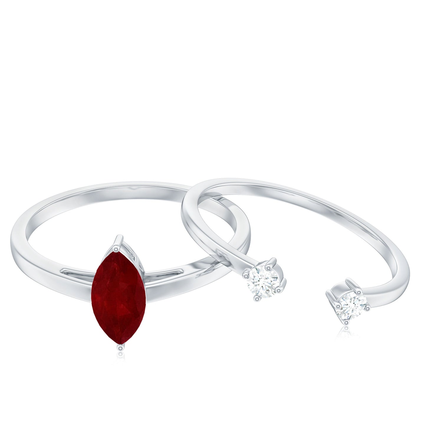 Certified Marquise Ruby Solitaire Wedding Ring Set with Diamond