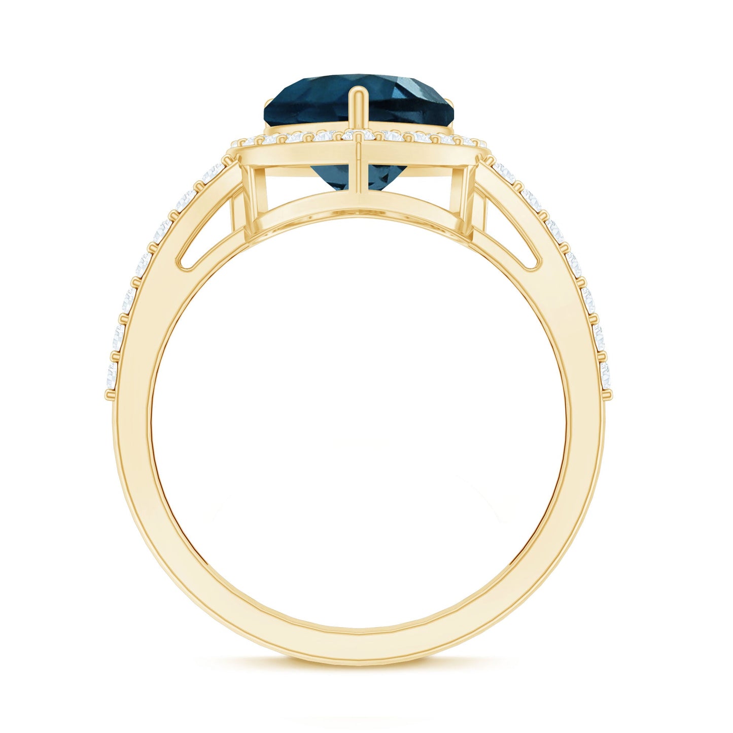 London Blue Topaz Heart Promise Ring with Diamond Halo