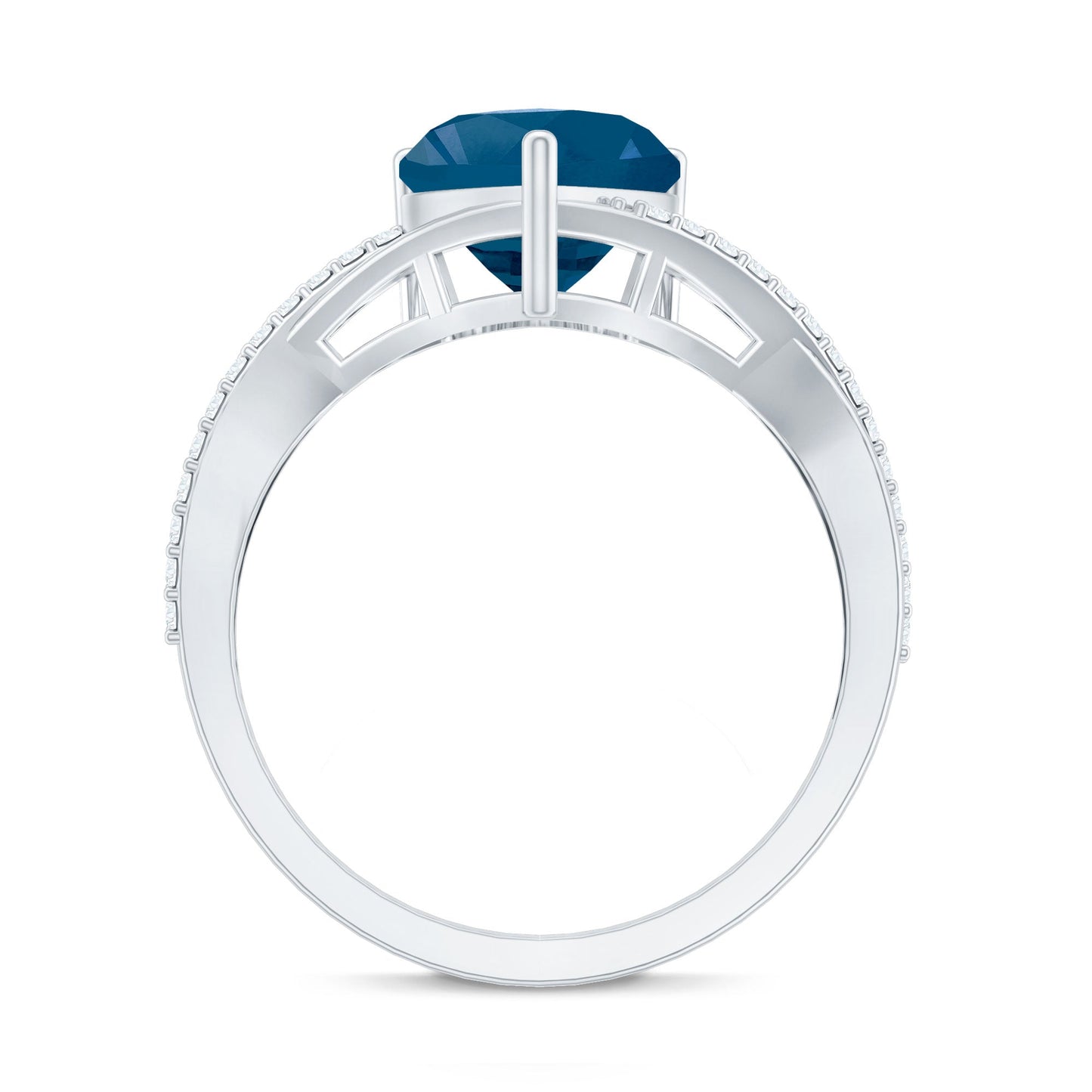 London Blue Topaz and Diamond Heart Engagement Ring in Crossover Band