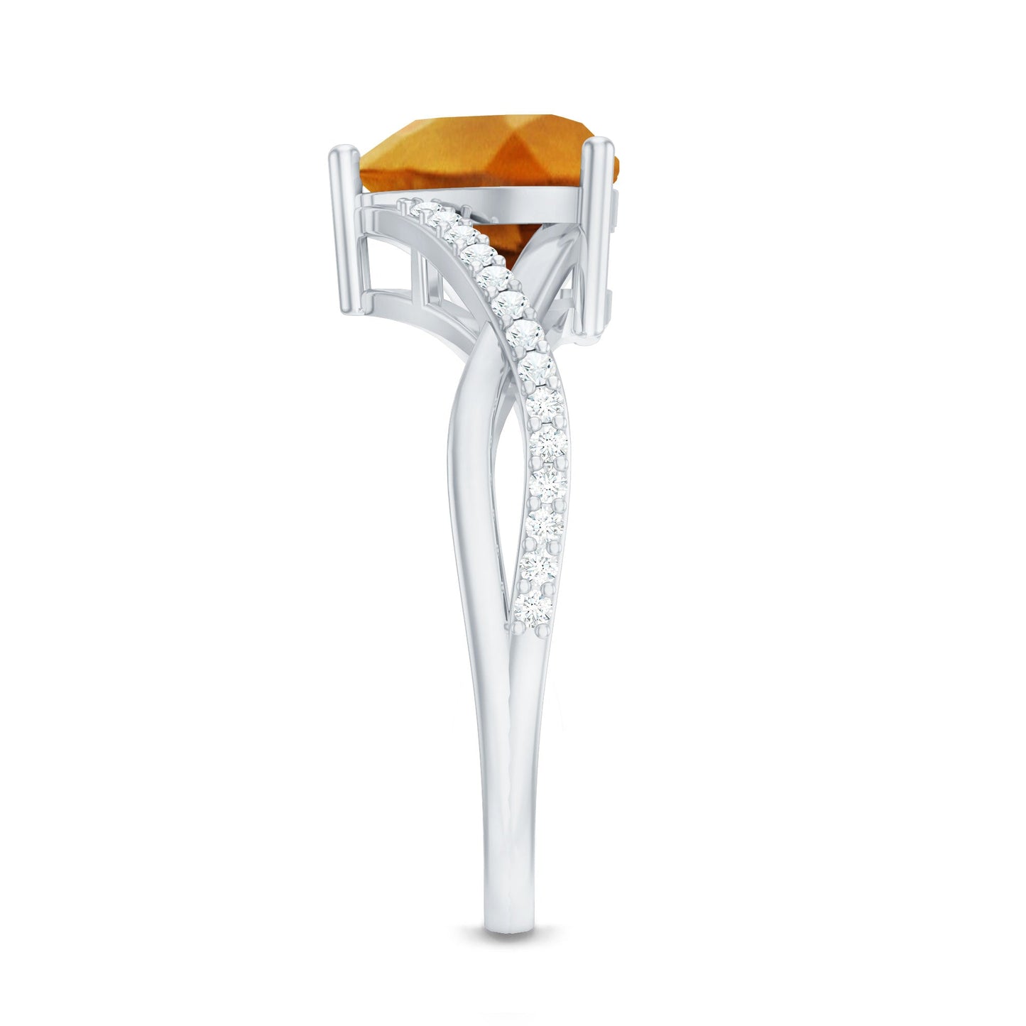 Natural 2 Carat Citrine Heart Engagement Ring with Diamond Crossover Shank