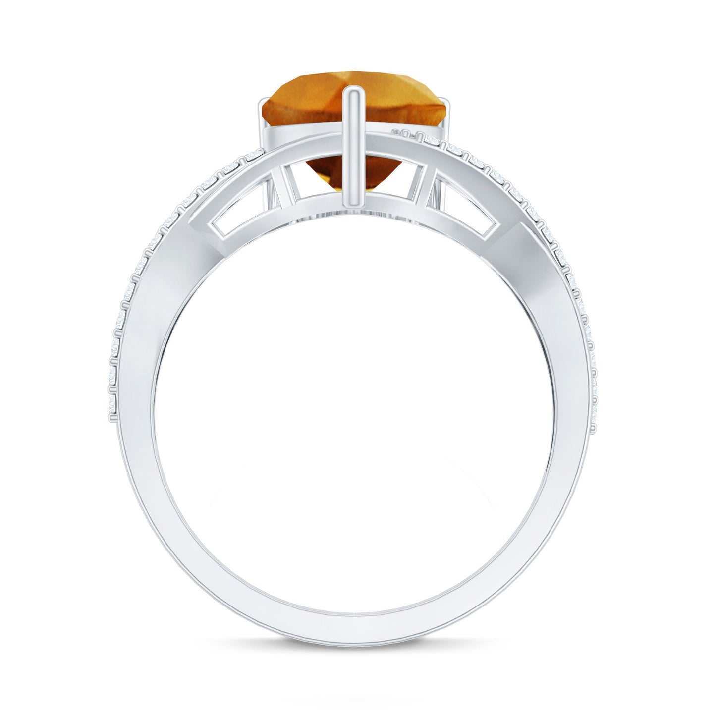 Natural 2 Carat Citrine Heart Engagement Ring with Diamond Crossover Shank