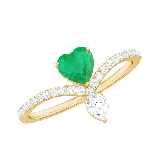 Designer Emerald Heart Engagement Ring with Diamond