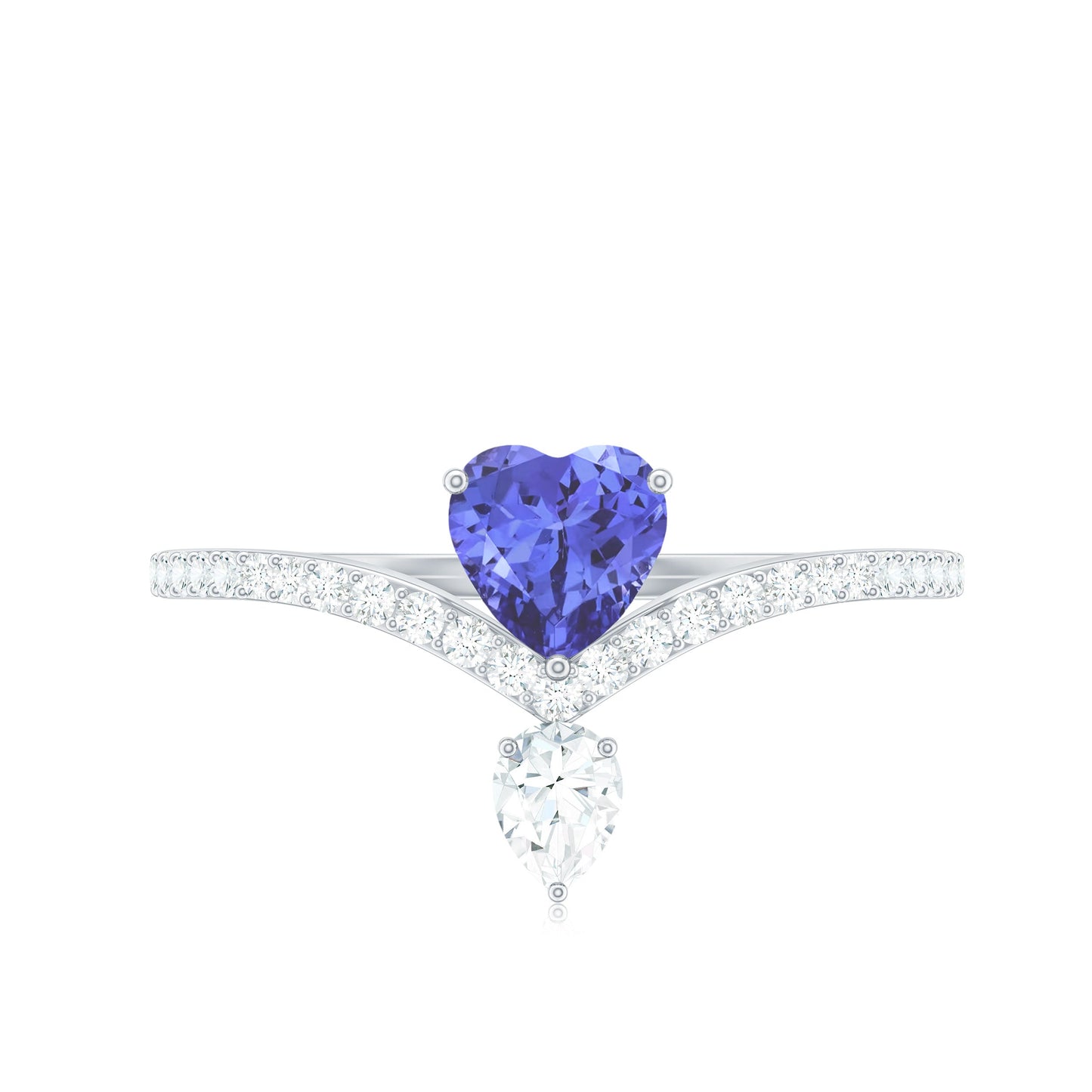 Certified Real Heart Shape Tanzanite Chevron Engagement Ring with Diamond