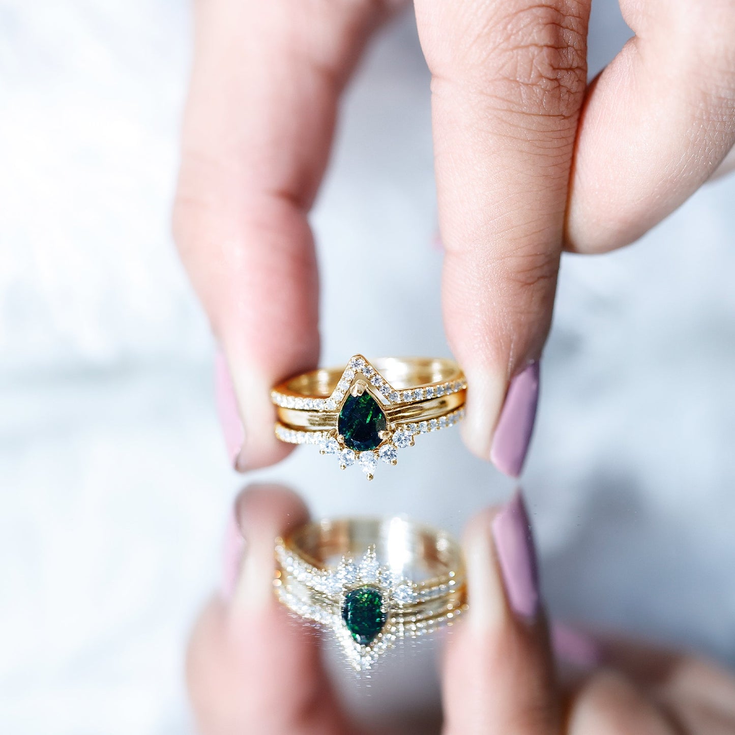 Natural Black Opal Bridal Ring Set With Moissanite