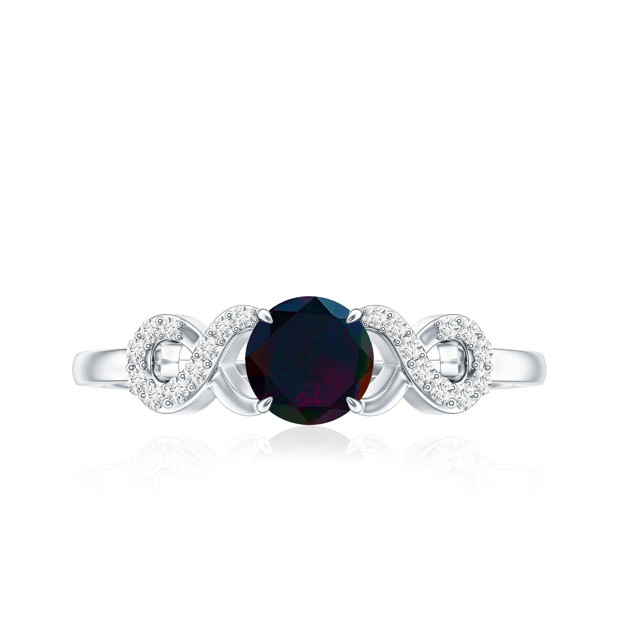 Round Black Opal Criss Cross Promise Ring with Diamond