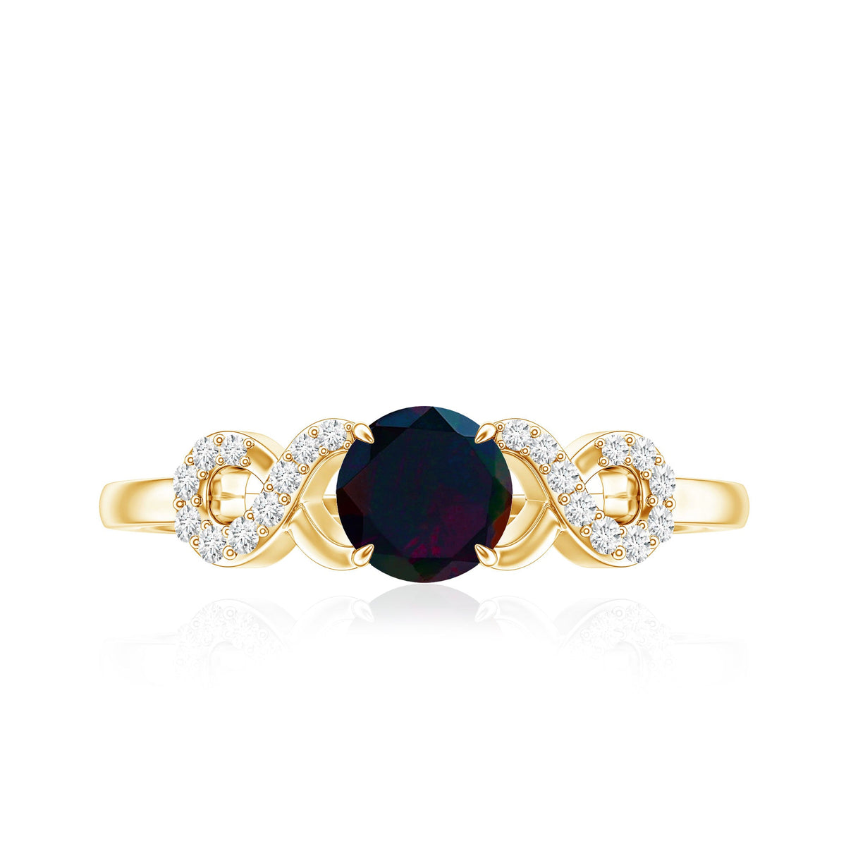 Round Black Opal Criss Cross Promise Ring with Diamond