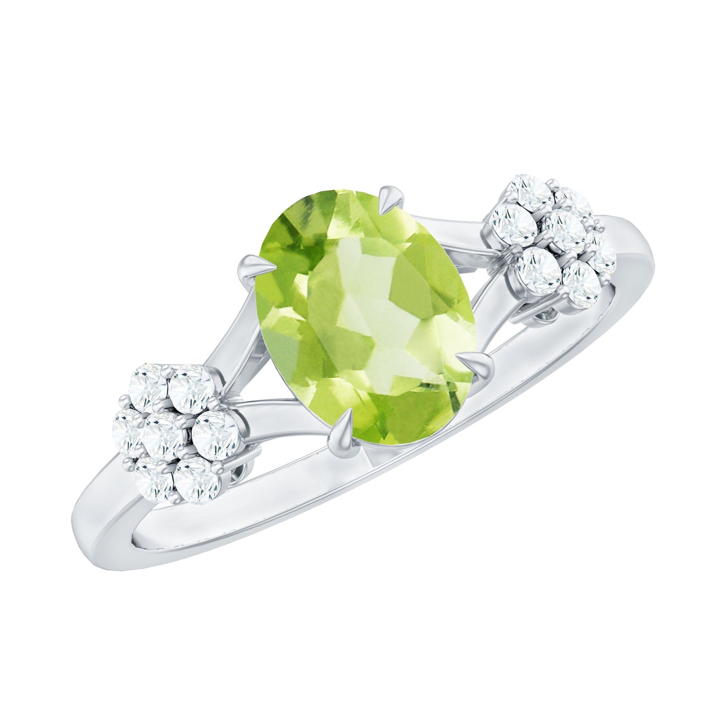 1 Carat Oval Cut Peridot Flower Engagement Ring with Diamonds