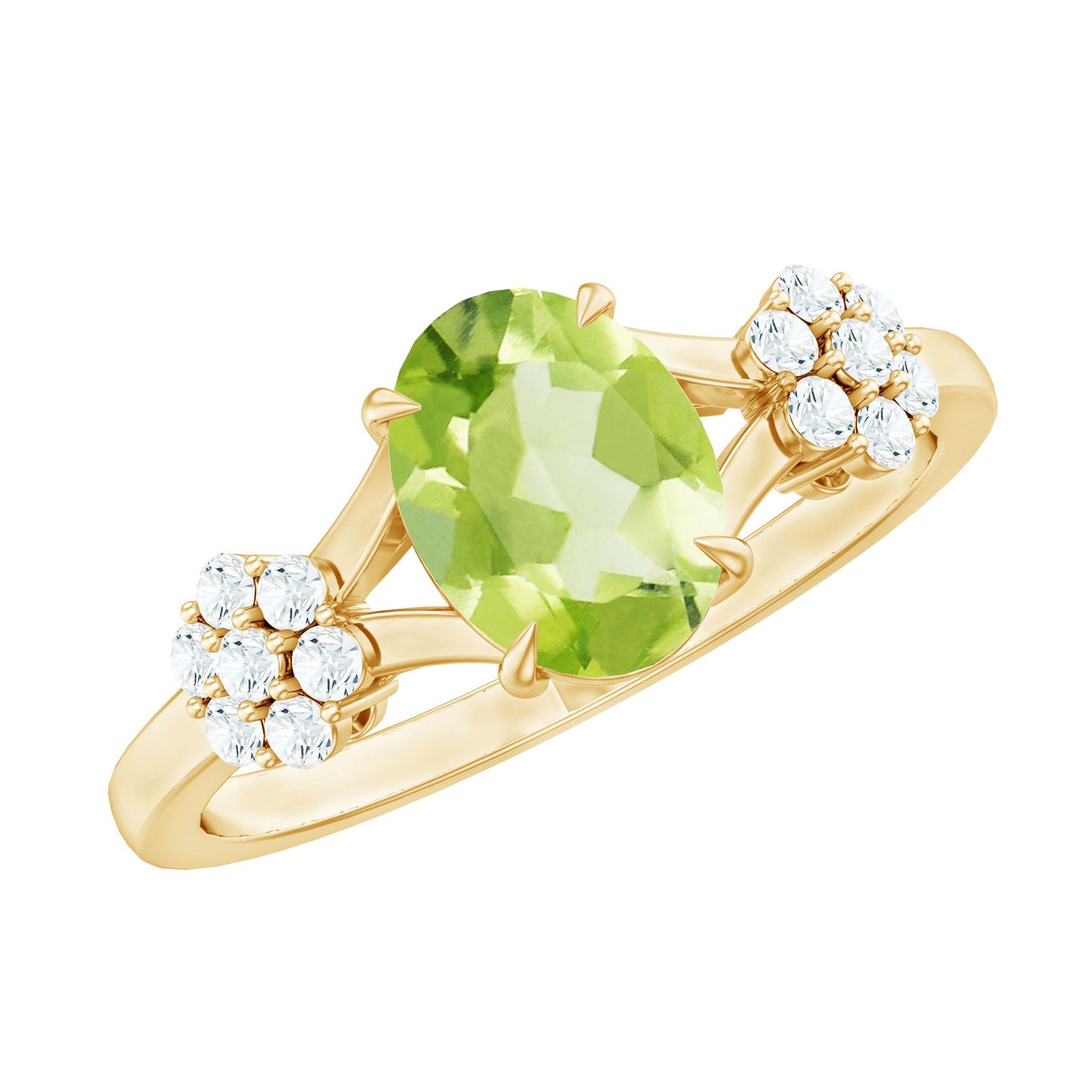 1 Carat Oval Cut Peridot Flower Engagement Ring with Diamonds