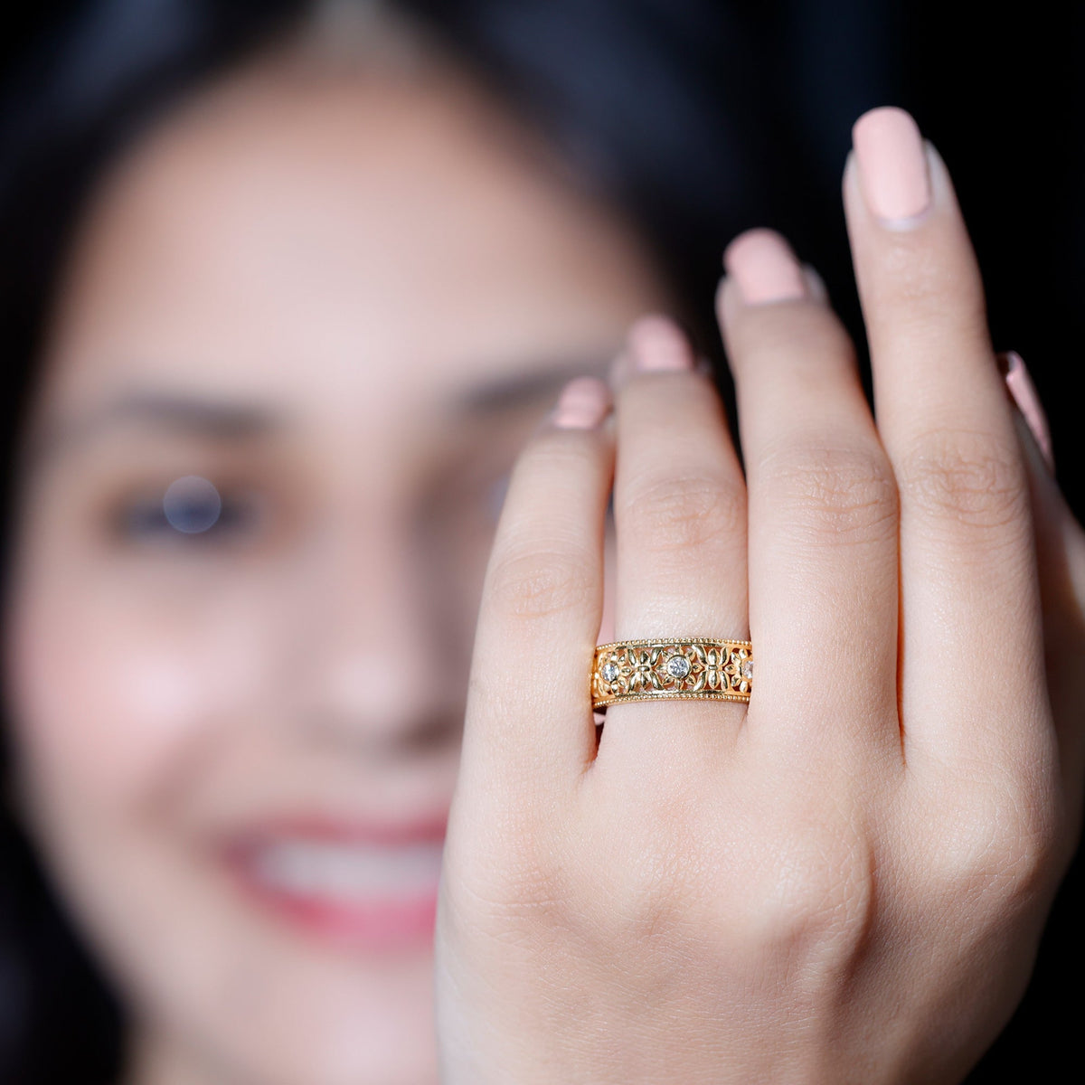 Floral Inspired Lab Grown Diamond Filigree Wedding Band