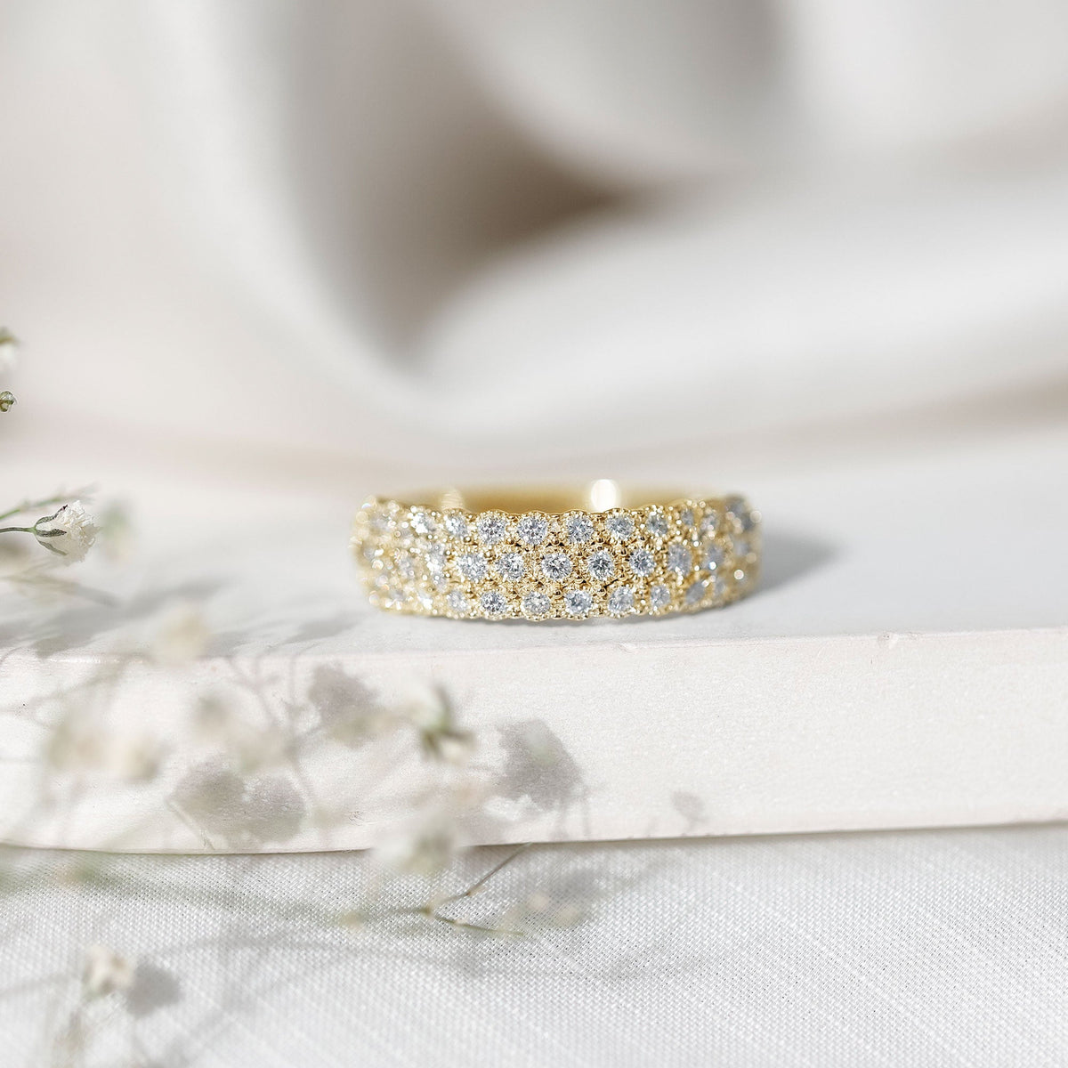 3 Row Lab Grown Diamond Wide Wedding Band with Certificate
