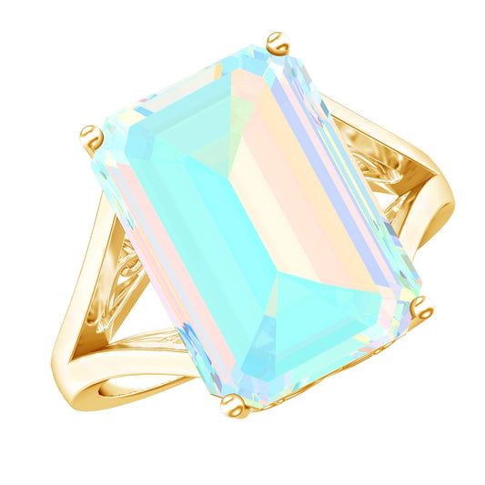 Certified 8 Carat Emerald Cut Lab Created Ethiopian Opal Engagement Ring in Silver