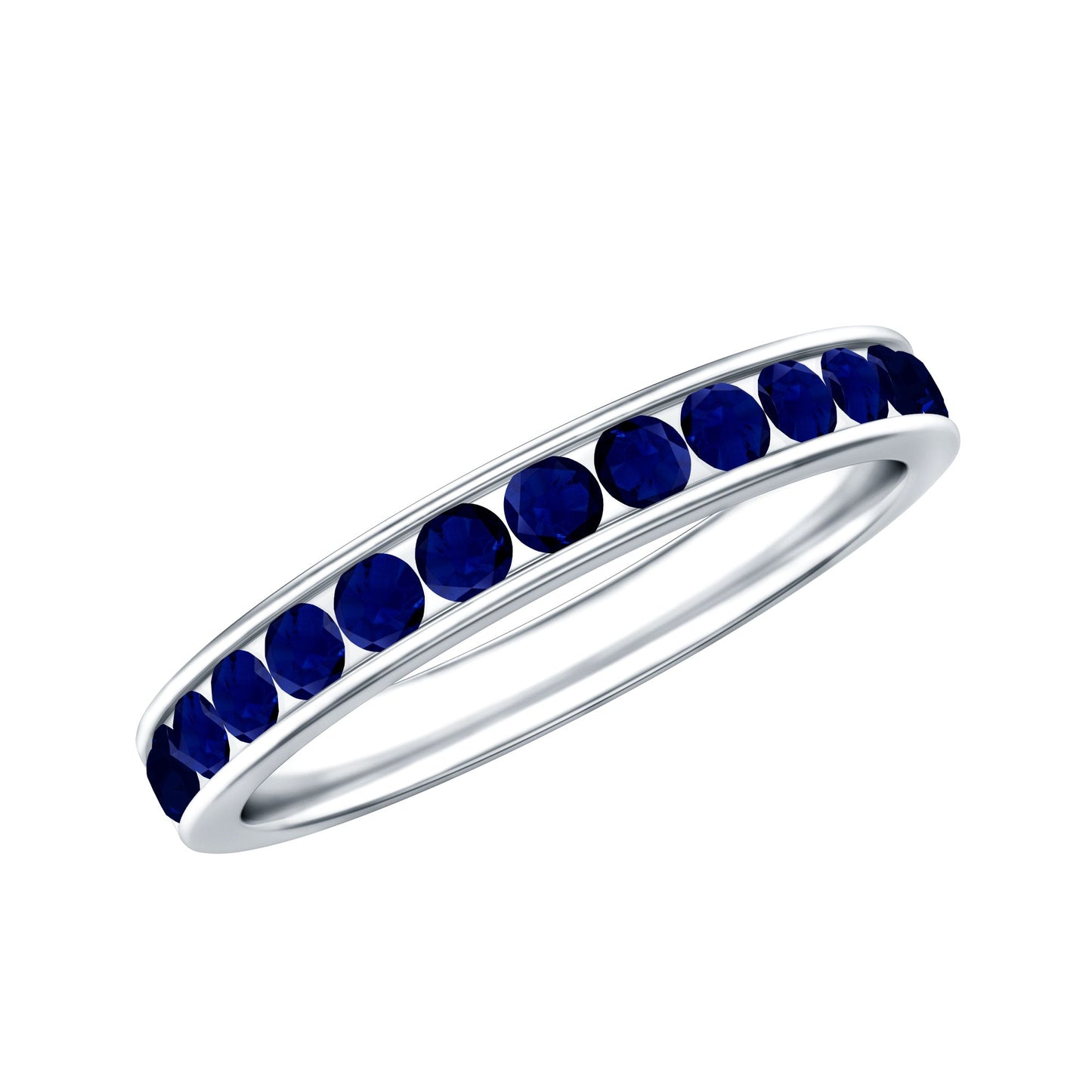 Natural Blue Sapphire Half Eternity Stackable Ring for Women