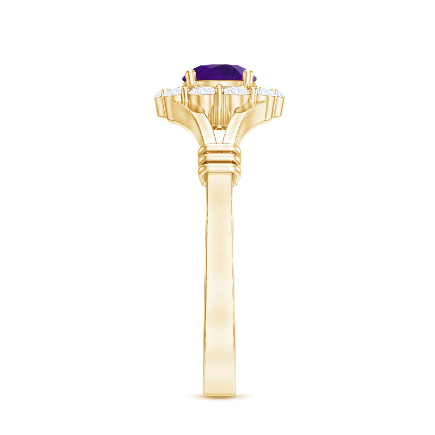 0.45 Carat Amethyst and Diamond Halo Engagement Ring in Split Shank