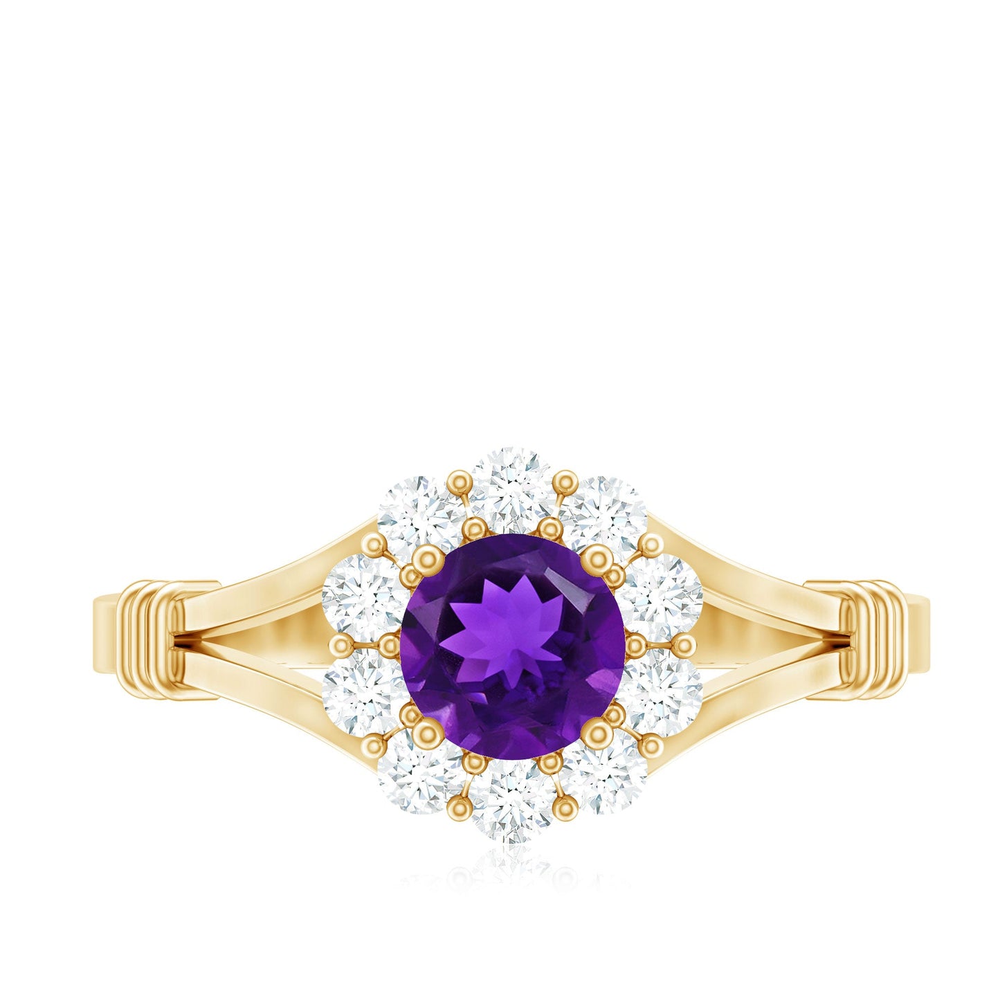 0.45 Carat Amethyst and Diamond Halo Engagement Ring in Split Shank