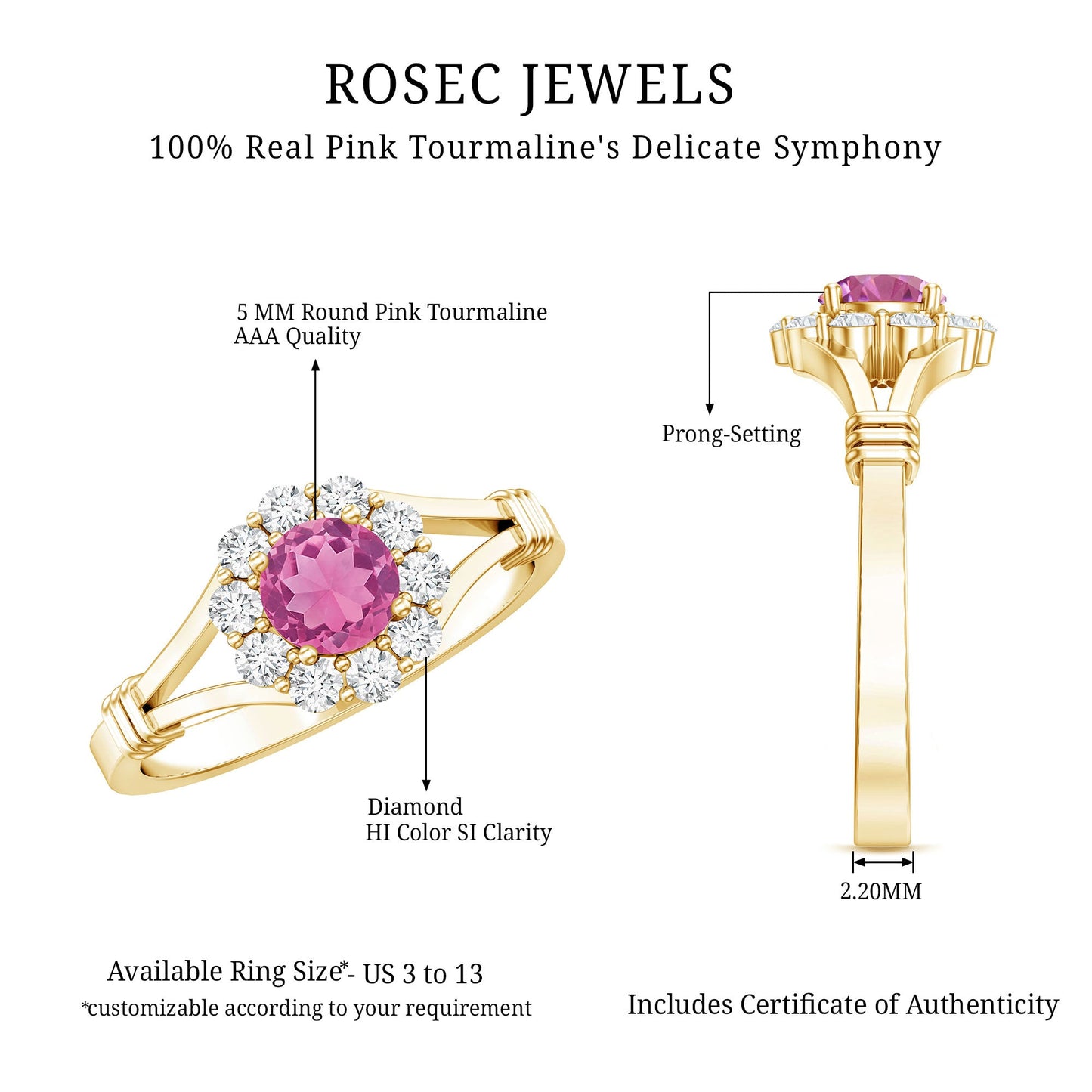 Real Pink Tourmaline and Diamond Engagement Ring in Split Shank