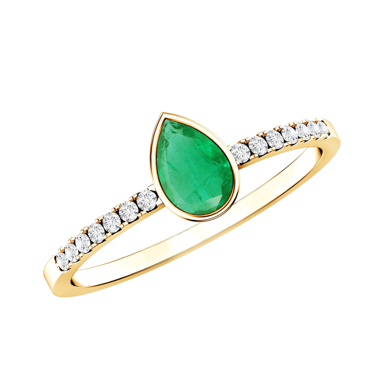 Pear Shaped Emerald Engagement Ring with Diamond Side Stones
