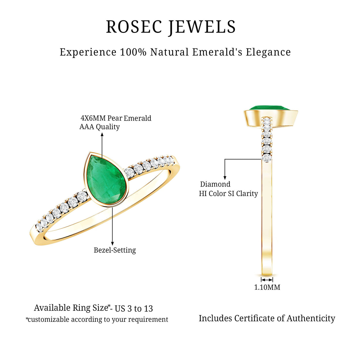 Pear Shaped Emerald Engagement Ring with Diamond Side Stones