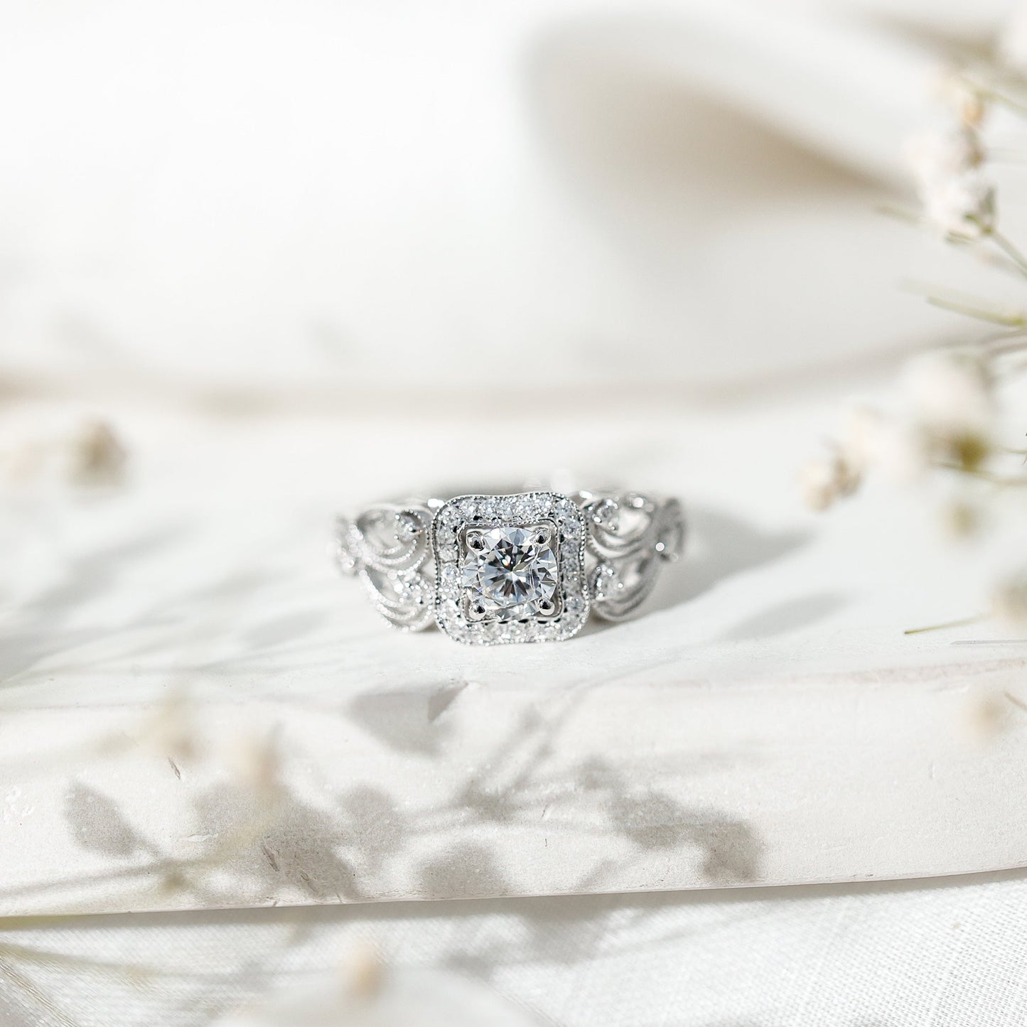 Certified Moissanite Art Deco Engagement Ring for Women