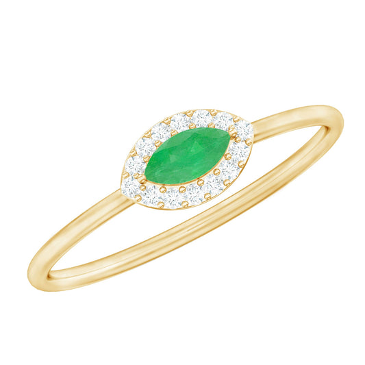 Marquise Emerald East West Promise Ring with Diamond Halo