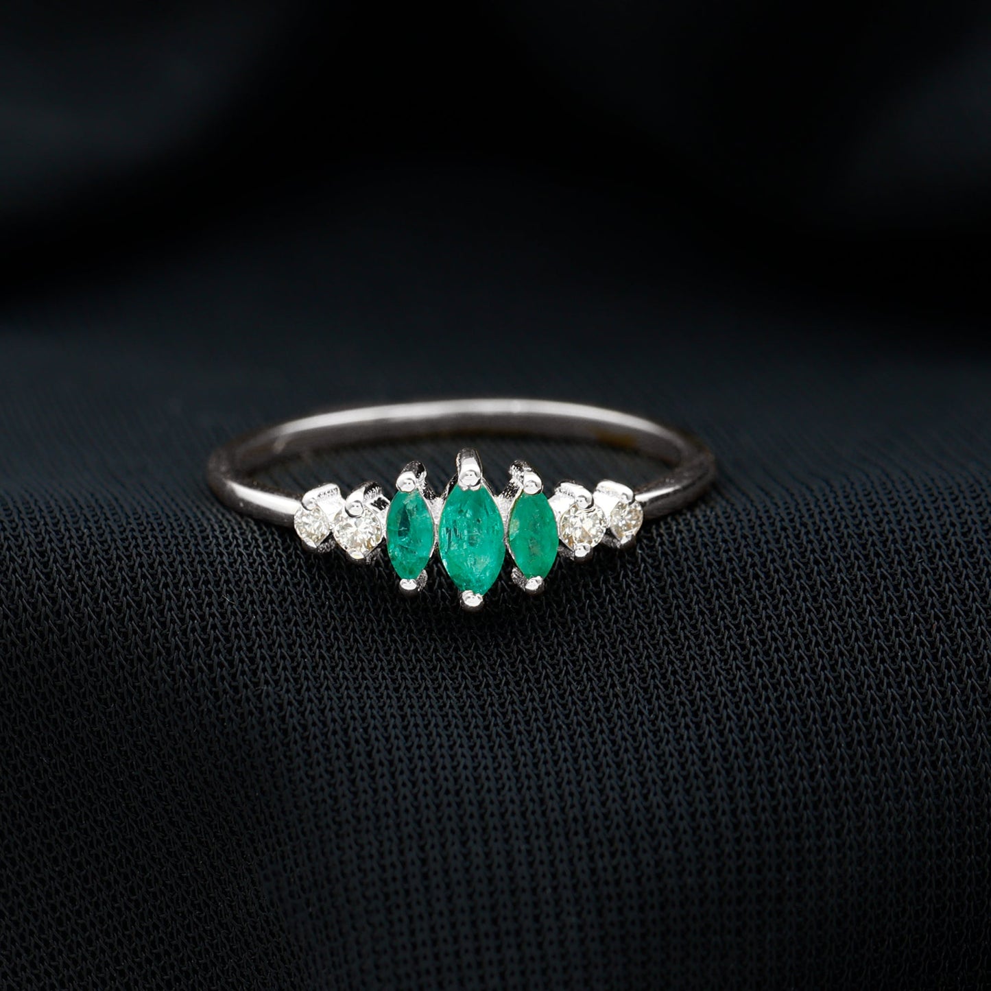 Marquise Emerald and Diamond 3 Stone Anniversary Ring for Women