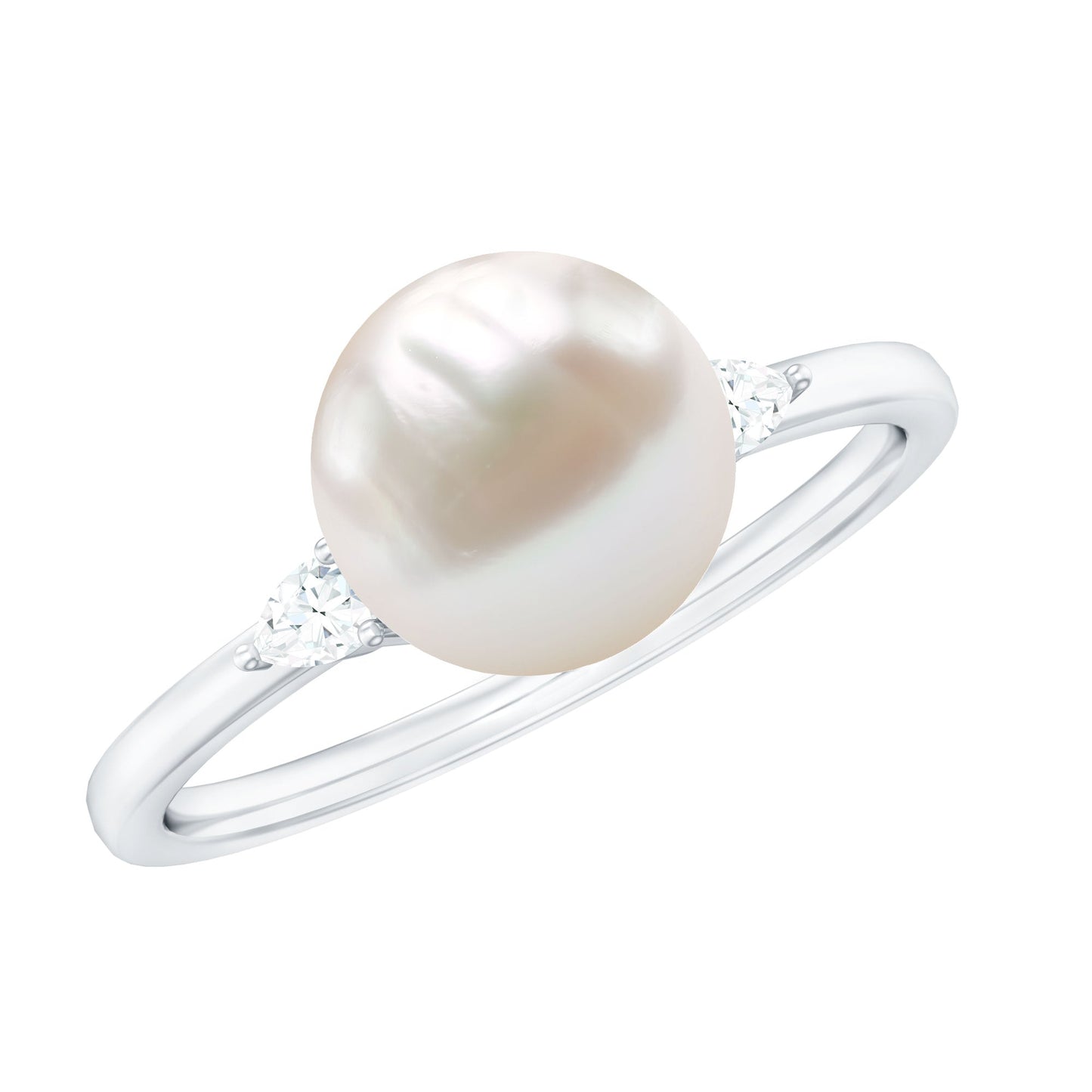 Real 7.48 Carat Freshwater Pearl Solitaire Engagement Ring with Diamond