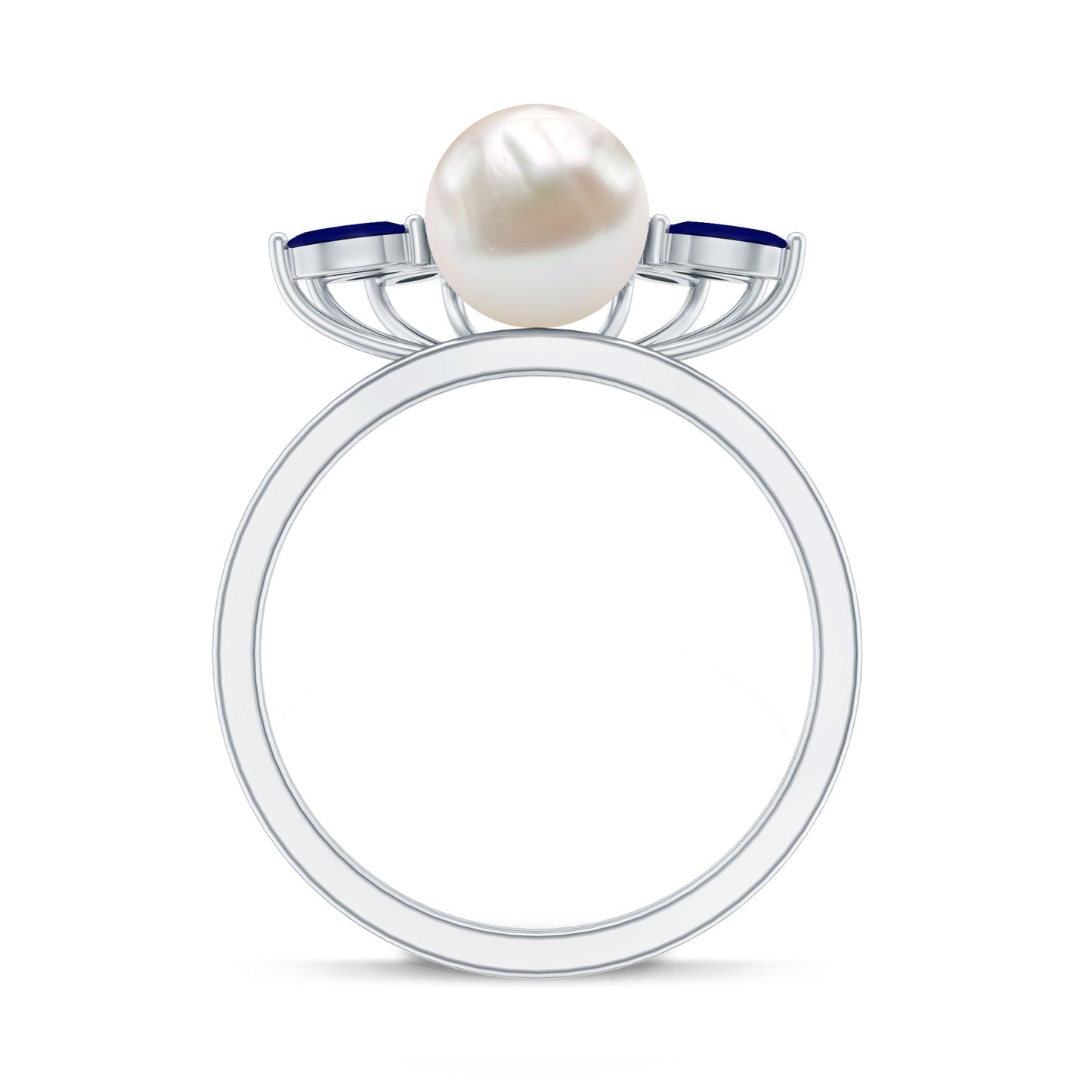 Cultured 3 Carat Freshwater Pearl Engagement Ring with Blue Sapphire